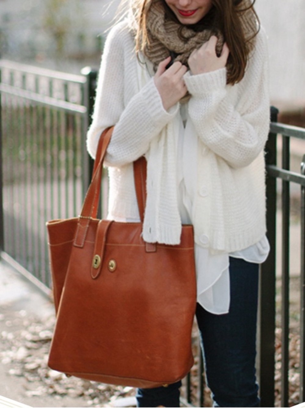 Fossil Austin Leather Tote Bag, Saddle Brown